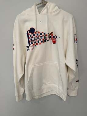 BROdenim Boston Patches Graphic Hoodie White Size L